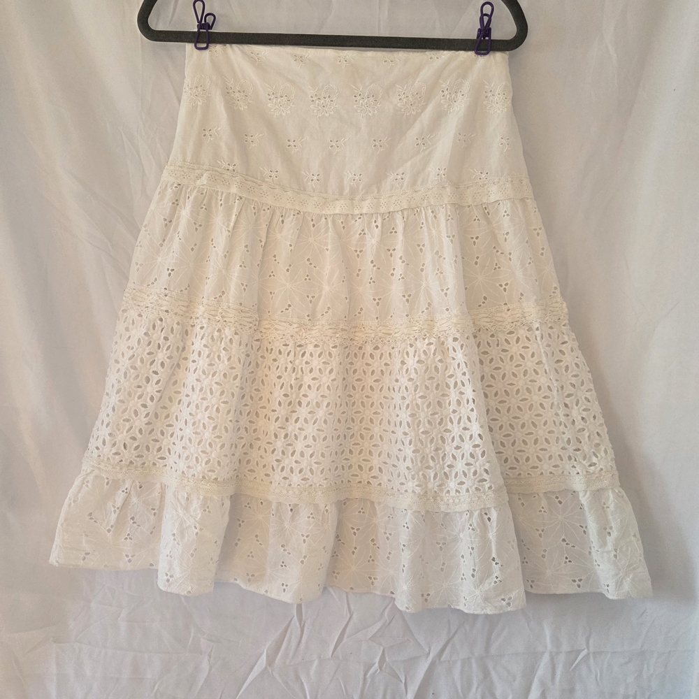 Ralph Lauren White Eyelet Lace Skirt 100% Cotton Knee Length Zipper Closure Sz8 - Picture 5 of 15